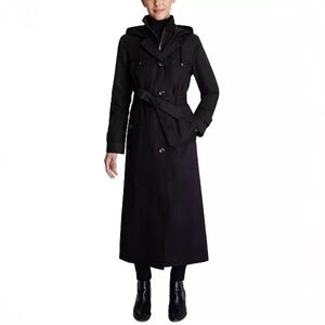 London Fog Belted Bib Maxi Trench Coat Black XS